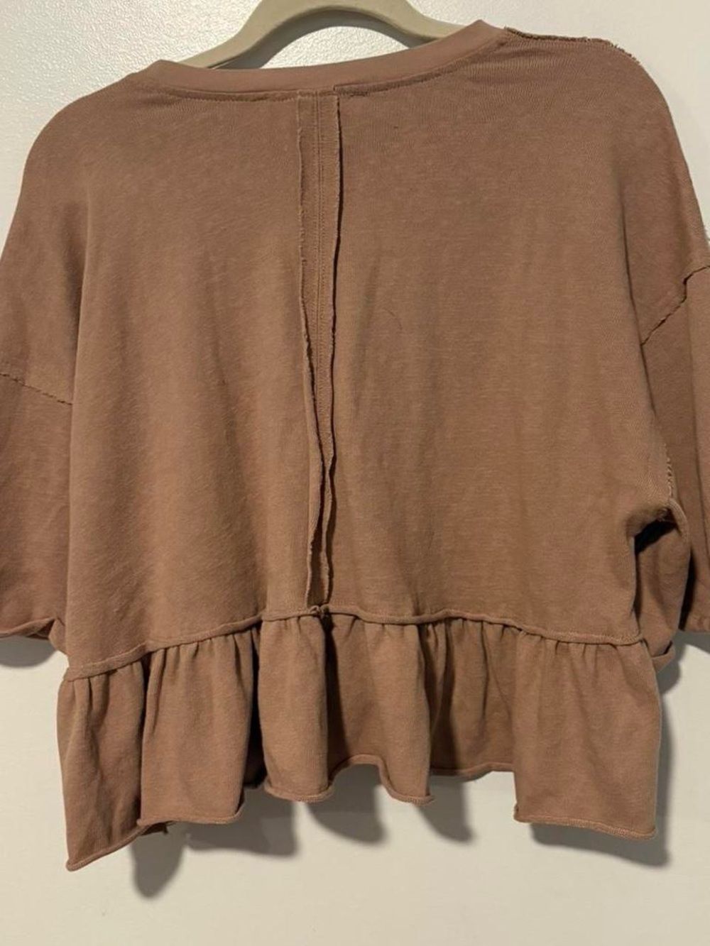 Altar'd State brown ruffle cotton comfy top sweatshirt material in size M - Picture 7 of 7